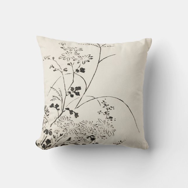 Japansk skissad Blommigt Kudde (Framsida)