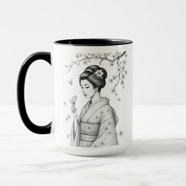 Japansk skönhet med fjärilar mugg (Vänster)