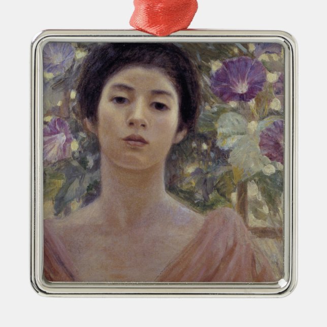 Japansk skönhet med Lila God morgon Glory Flowers Julgransprydnad Metall (Framsidan)