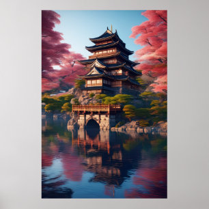 Japansk slott vid Vatten Poster