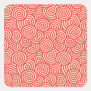 Japansk snurra mönster - korallisk orange fyrkantigt klistermärke