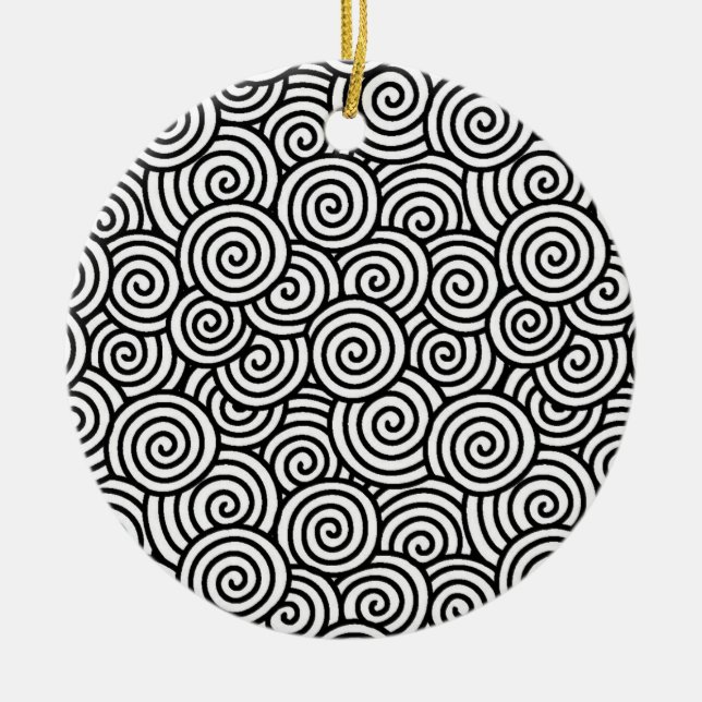 Japansk snurra mönster - vit och svart julgransprydnad keramik (Framsidan)