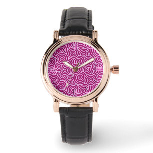 Japansk snurrl mönster - burgundy och blek rosa armbandsur