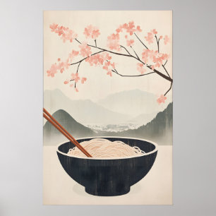 Japansk Soba Nudel Affisch med Körsbärsblom