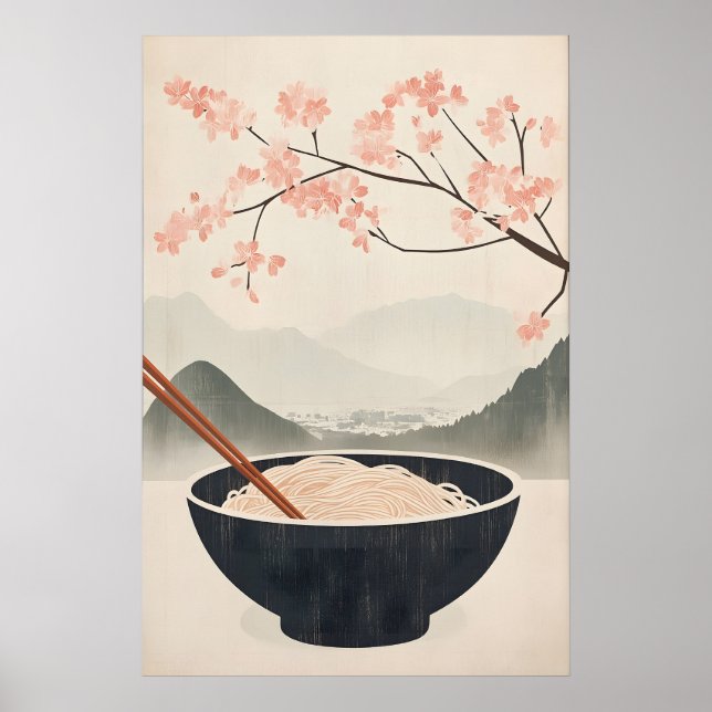 Japansk Soba Nudel Affisch med Körsbärsblom (Framsidan)