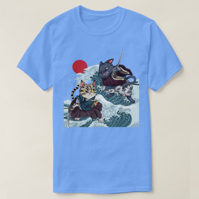 Japansk sol grunge Samurai Mask anime cat japan T Shirt (Design framsida)