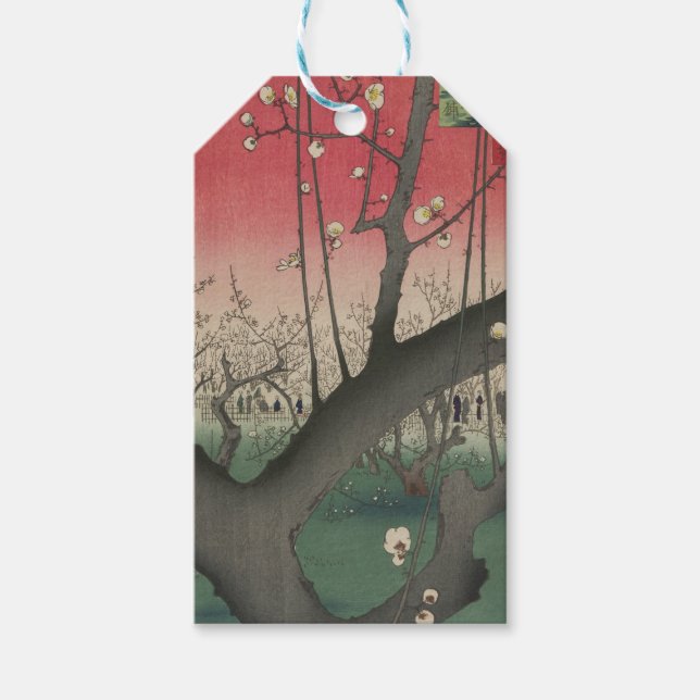 Japansk soluppgång plommon gods träd presentetikett (Framsidan)