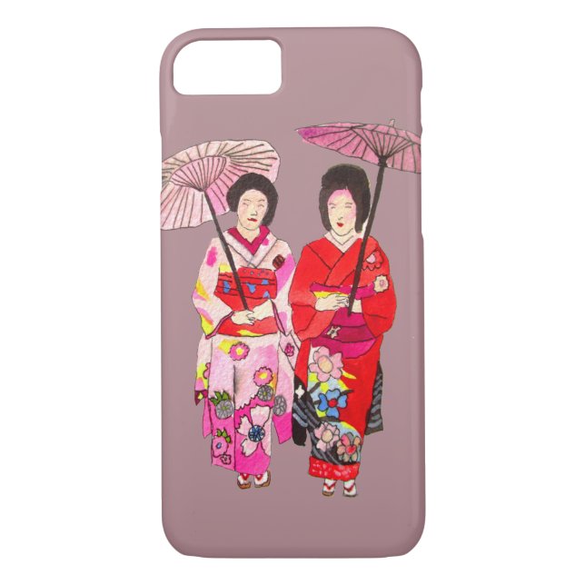 Japansk söt Geisha-konst med rosa kimono Case-Mate iPhone Skal (Baksida)