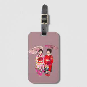 Japansk söt Geisha med rosa kimono Bagagebricka