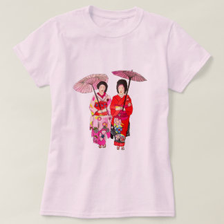 Japansk söt Geisha med rosa kimono T Shirt