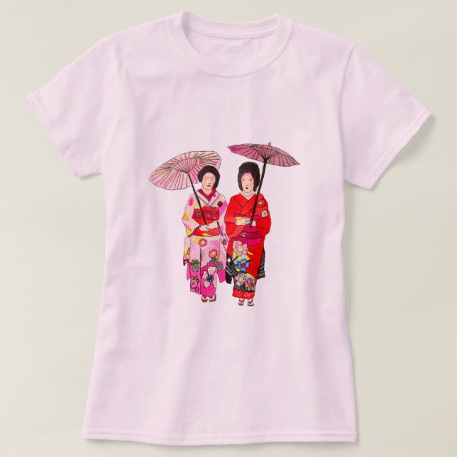 Japansk söt Geisha med rosa kimono T Shirt (Design framsida)
