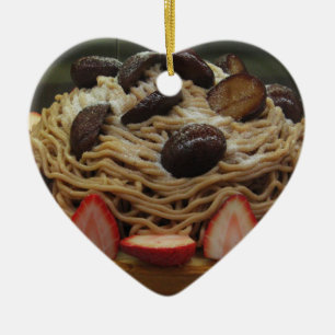 Japansk spaghetti och jordgubbskädda julgransprydnad keramik