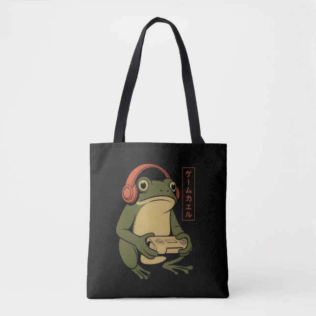 Japansk Spelande Groda Rolig Vintage Gaming  Tygkasse (Framsida)