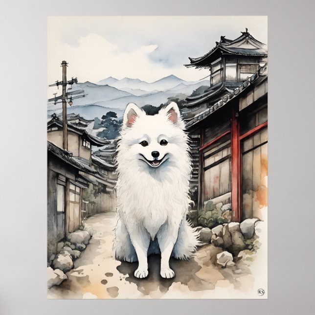 Japansk Spitz - Hund Art-utskrift Poster (Framsidan)