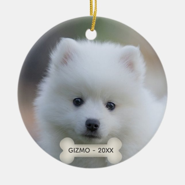 Japansk Spitz-Hund med enkel Anpassningsbar Julgransprydnad Keramik (Framsidan)
