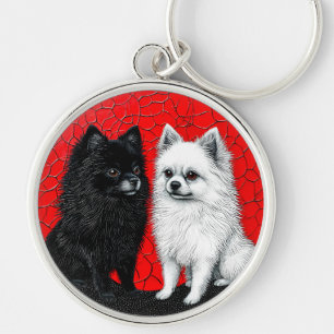 japansk spitz hund rund silverfärgad nyckelring