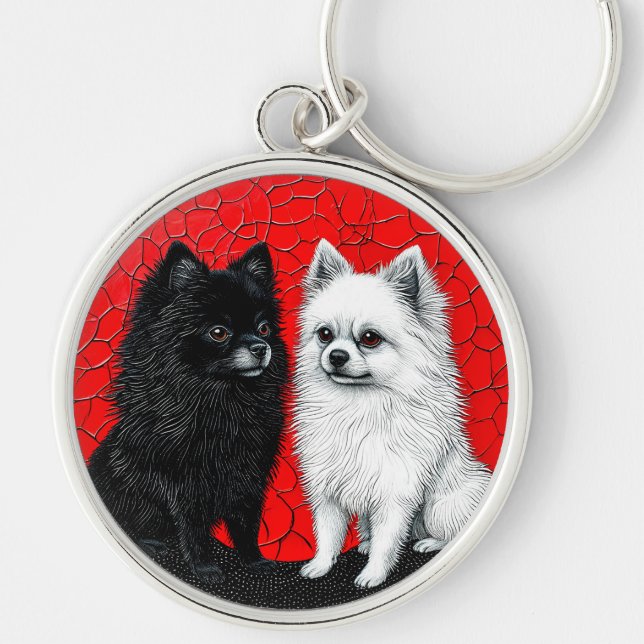 japansk spitz hund rund silverfärgad nyckelring (Framsidan)