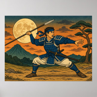 Japansk spjutfäktare fullmåneaffisch poster