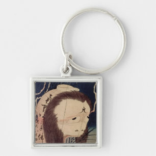 Japansk spöke fyrkantig silverfärgad nyckelring