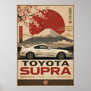 Japansk sportbil vintageaffisch Mount Fuji Wa Poster