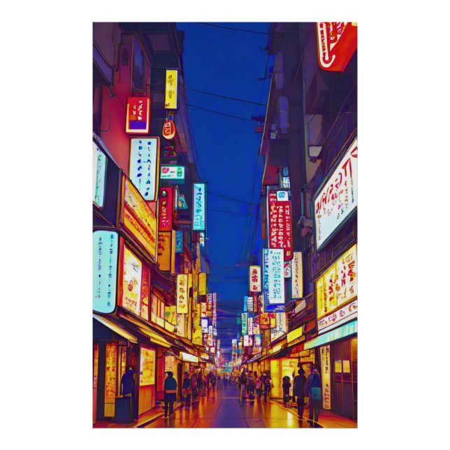 Japansk stadsgata på natten fototryck (Framsidan)