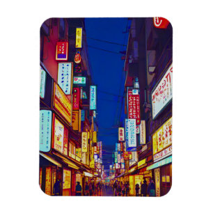 Japansk stadsgata på natten magnet