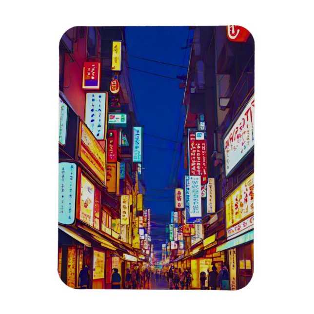 Japansk stadsgata på natten magnet (Vertikal)