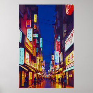 Japansk stadsgata på natten poster