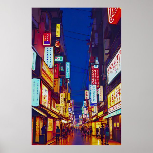 Japansk stadsgata på natten poster (Framsidan)