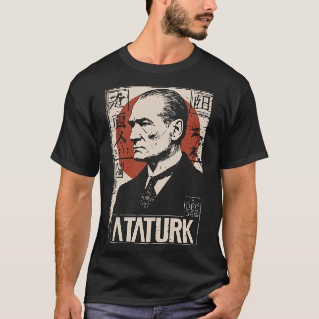 Japansk-Stil Atatürk | Turkiska Leader Art T Shirt (Framsida)