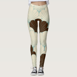 Japansk stil Bladigt Blått Kakel Leggings