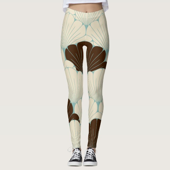 Japansk stil Bladigt Blått Kakel Leggings (Framsida)