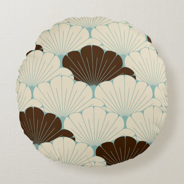 Japansk Stil Blue Foliage Tile Rund Kudde (Framsidan)