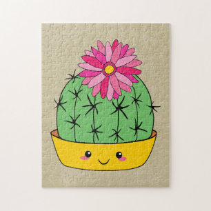 Japansk stil Kawaii Kaktus med blomma Cartoon Pussel