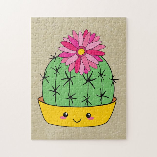 Japansk stil Kawaii Kaktus med blomma Cartoon Pussel (Vertikal)