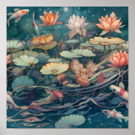 Japansk Stil Koi Carp Art Poster