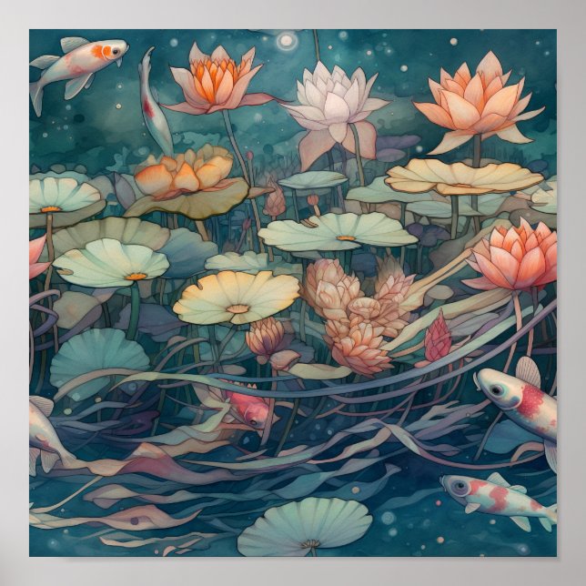 Japansk Stil Koi Carp Art Poster (Framsidan)