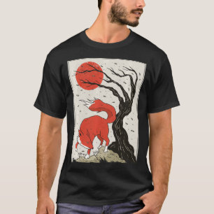 Japansk Stil-målning av FoU, Träd och Sol Pu T Shirt