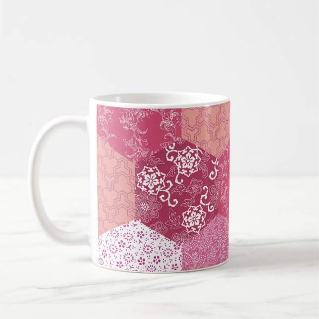 Japansk Stil Patchwork Mönster Design Kaffemugg (Vänster)