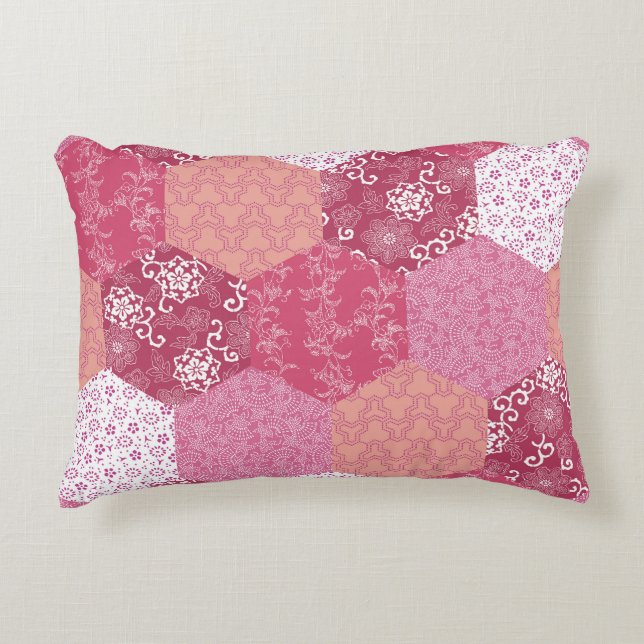 Japansk Stil Patchwork Mönster Design Prydnadskudde (Framsidan)