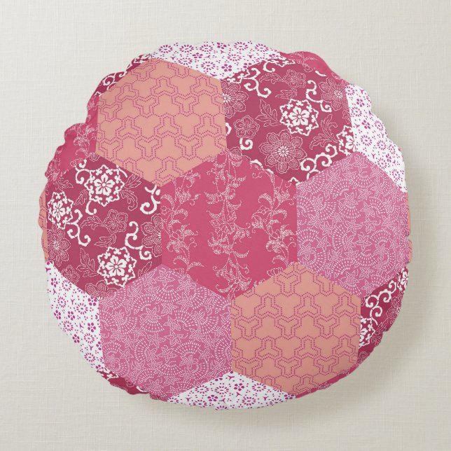 Japansk Stil Patchwork Mönster Design Rund Kudde (Framsidan)