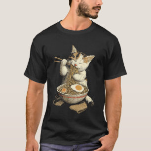 Japansk stil Ramen Söt katt som äter Ramen nudlar T Shirt