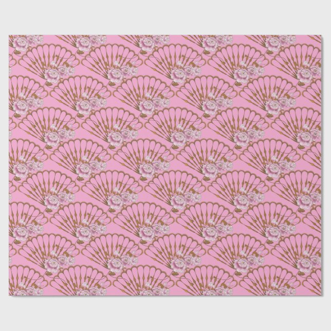 Japansk stil rolig och rosor rosa presentpapper (Platt)