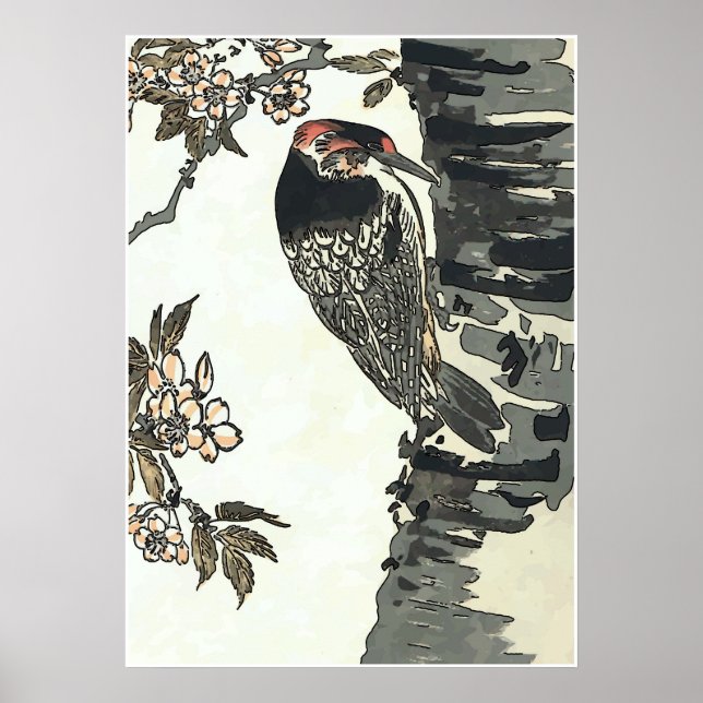 Japansk Stil Woodpecker Poster (Framsidan)