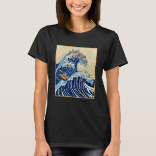 Japansk stor våg av katter Surfing Kanagawa Wave V T Shirt