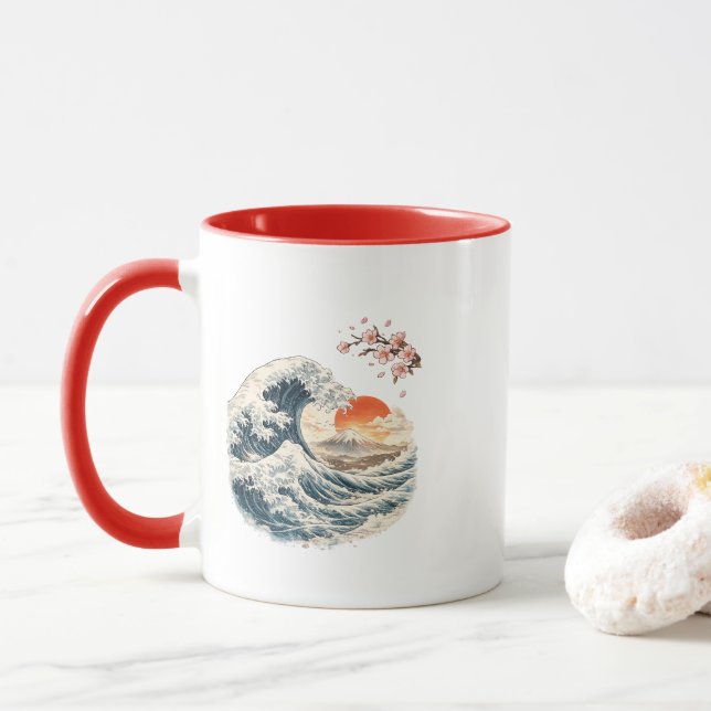 Japansk Stora Våg Mount Fuji Mugg (Med munk)