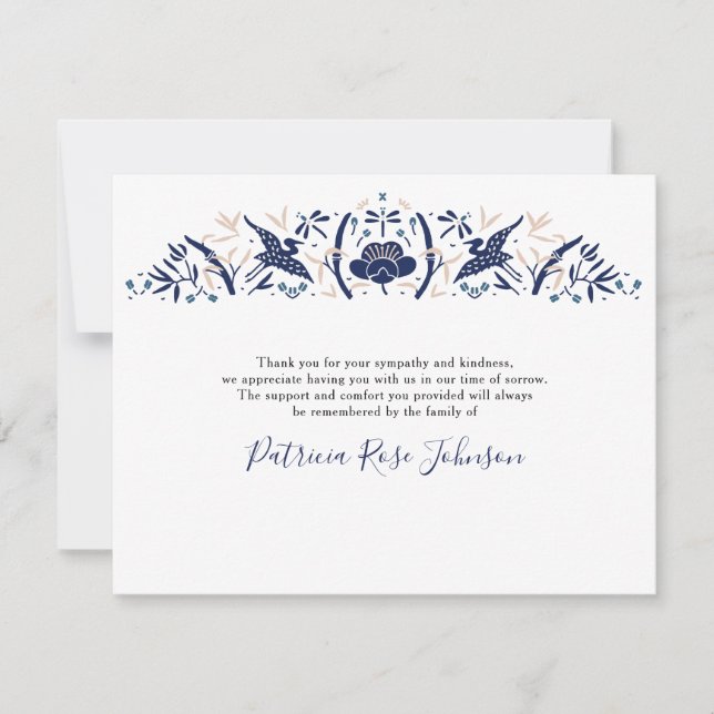 Japansk stork Blue Funeral Memorial Tack Kort (Framsida)