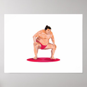 Japansk Sumo Wrestler Squat Low Polygon Poster