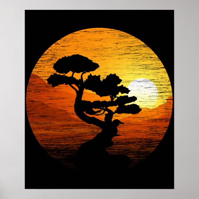 Japansk Sunset Art Nature Japan Bonsai Träd Poster (Framsidan)