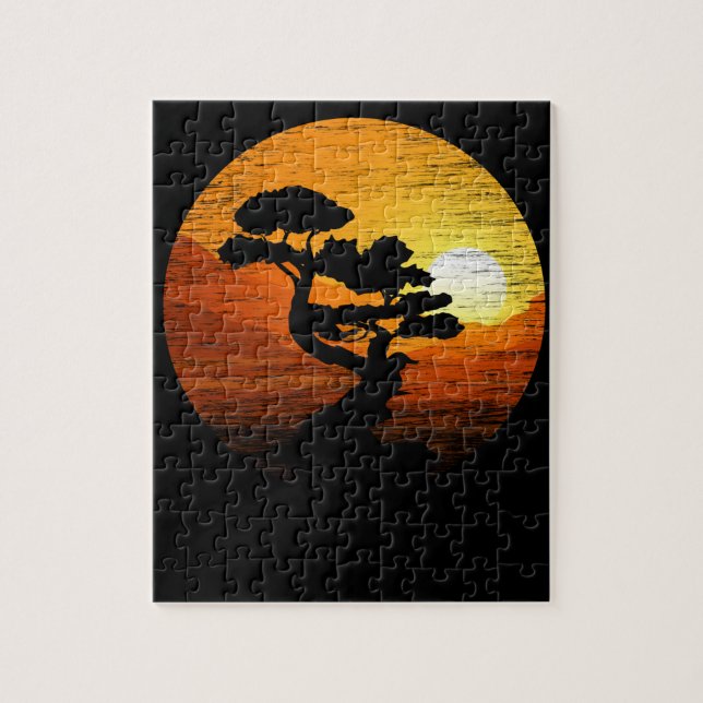 Japansk Sunset Art Nature Japan Bonsai Träd Pussel (Vertikal)